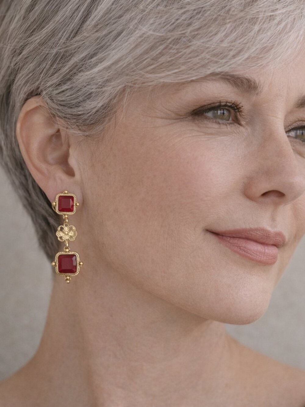 Timeless! Susan Shaw Charlotte Deux Tier French Glass Earrings - Red